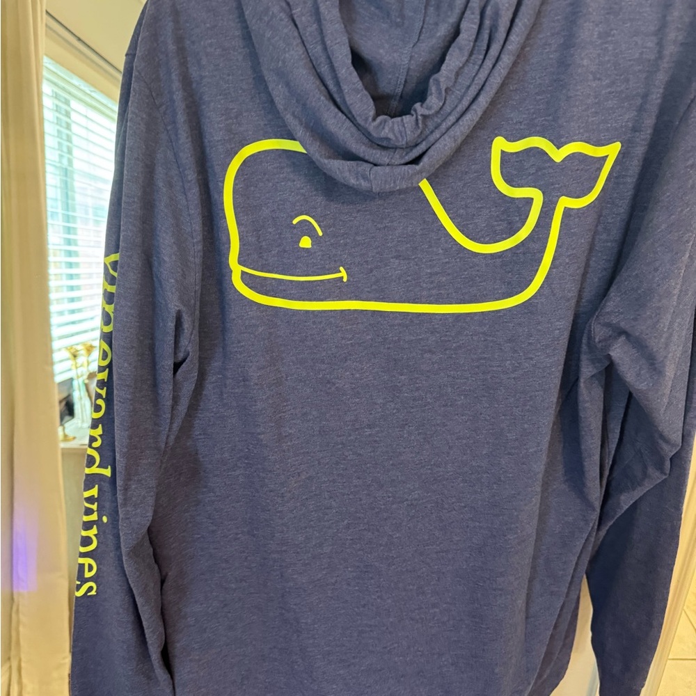 Vineyard Vines Heathered Blue Hoodie with Lime Drawstring